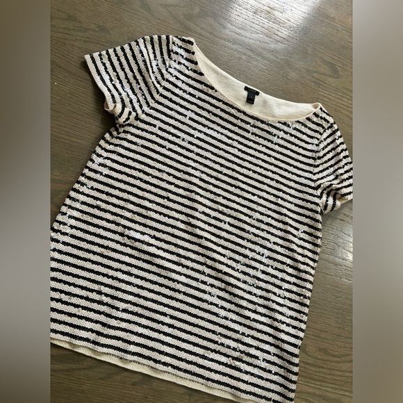 J Crew Black and White Sequin Short Sleeve T shirt Top women’s size small - Picture 3 of 5